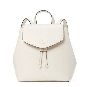 New Kate Spade Lizzie Saffiano Leather Medium Flap Backpack Parchment